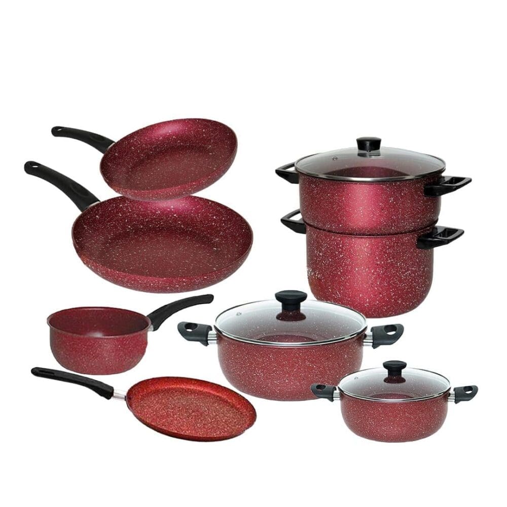 Batterie de Cuisine 11 Pièces Cook'art Granite Rouge 1 Batterie de Cuisine 11 Pièces Cook'art Granite Roug