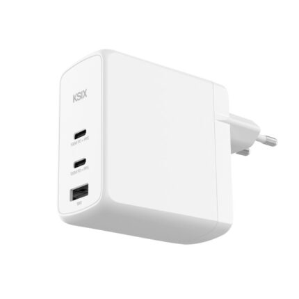 Chargeur mural KSIX 100 W, GaN, PPS, Power Delivery, matériaux durables, (2 ports USB-C + 1 port USB-A), blanc