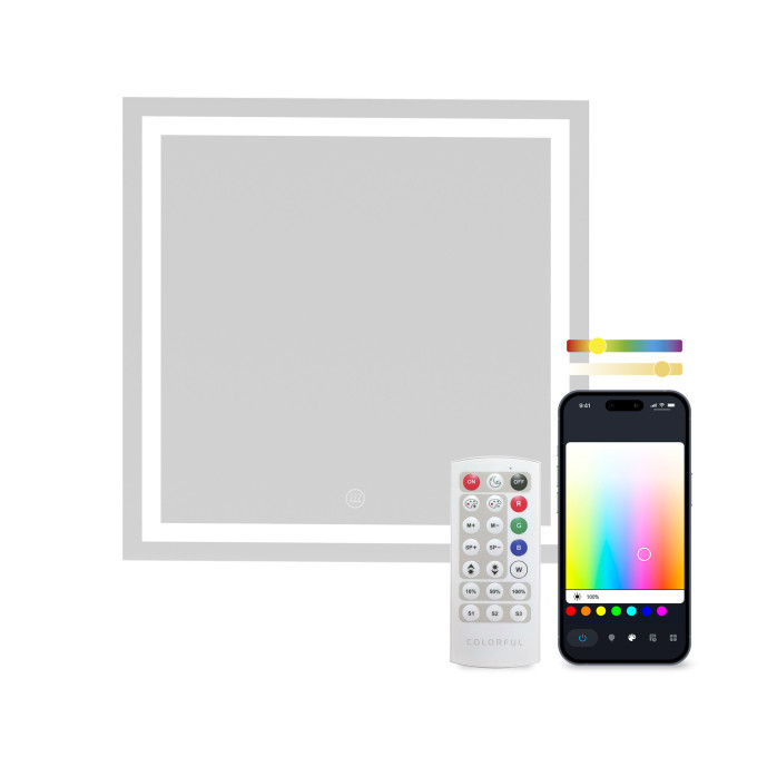 Miroir Intelligent KSIX Aqua 70x70cm 1 Miroir intelligent KSIX Aqua, antibuée 70x70 cm, haut-parleur intégré, RVB + blanc chaud, 1 300 lm, 36 W, application Tuya