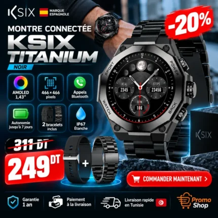Promo-shop 27 Montre Connectée KSIX Titanium - Noir