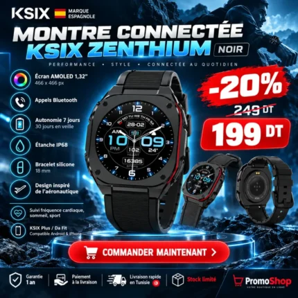 Promo-shop 20 Montre Connectée KSIX Zenthium - Noir