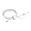 Câble Belkin 2-en-1 USB-C et Lightning, 1,5 m, blanc : câble blanc enroulé avec sa sangle et ses connecteurs