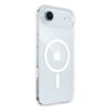 Coque Belkin Clear Series iPhone Air, transparente : coque transparente posée sur un iPhone Air bleu, vue de trois quarts