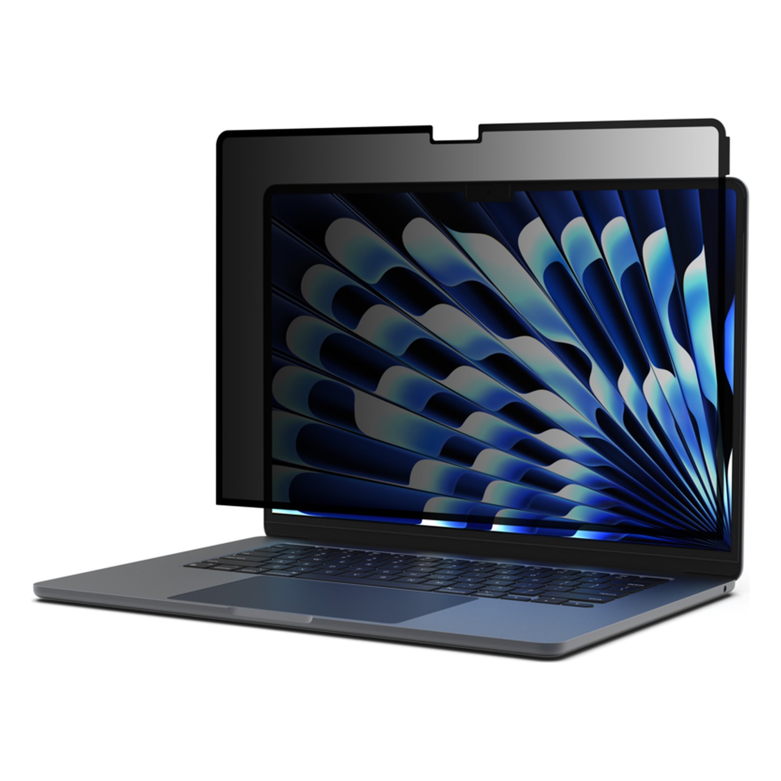 Protection d'écran Belkin TruePrivacy MacBook Air 15 3 Protection d'écran Belkin TruePrivacy MacBook Air 15 : filtre TruePrivacy devant l'écran d'un MacBook Air, vue de face