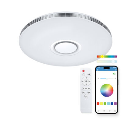Plafonnier LED KSIX Aura BXPLAFLED06, haut-parleur : plafonnier, télécommande et application iLink