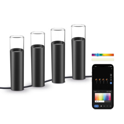 Lot de 4 balises LED de jardin KSIX BXOUTL2, WiFi : les quatre balises et l'application
