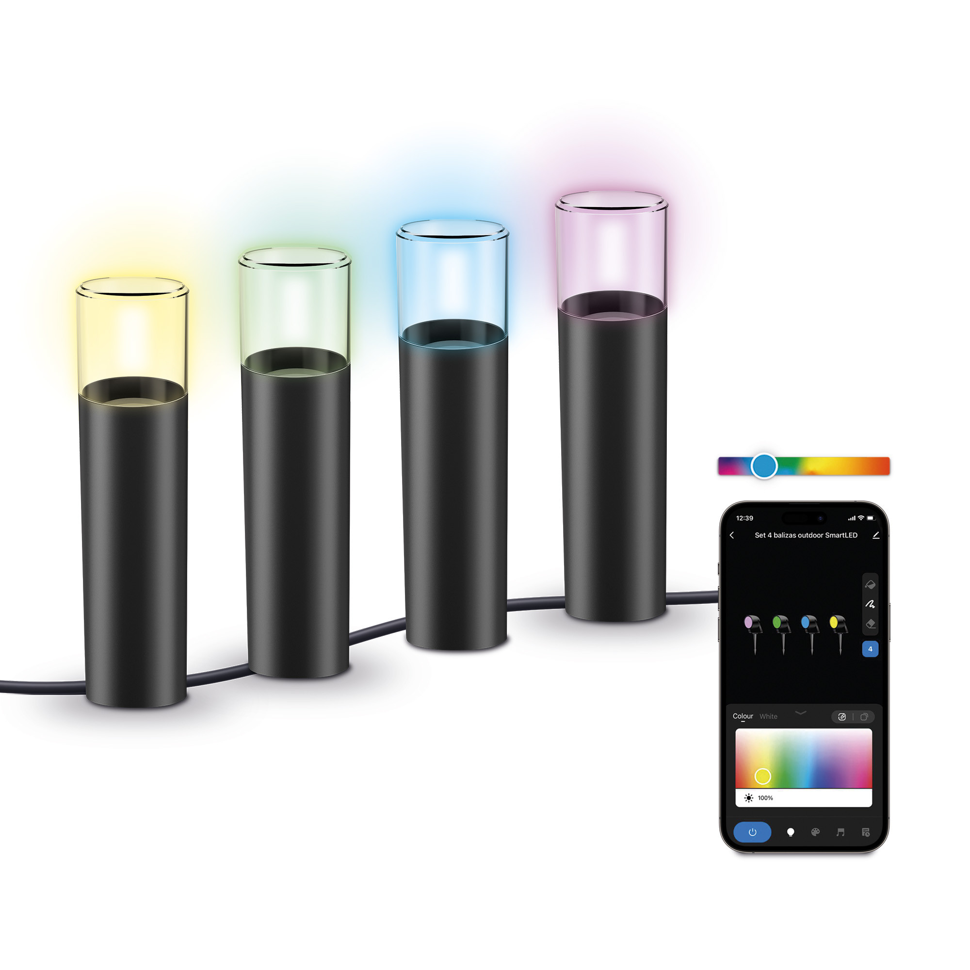 Lot de 4 balises LED de jardin KSIX BXOUTL2, WiFi 2 Lot de 4 balises LED de jardin KSIX BXOUTL2, WiFi : balises en quatre couleurs