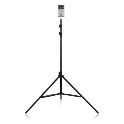 Trépied de projecteur Overmax Tripod Stand 180 : trépied noir déployé avec un petit appareil fixé sur la tête