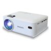 Vidéoprojecteur Philips NeoPix 100 : projecteur blanc vu de trois quarts avec son objectif et le logo Philips