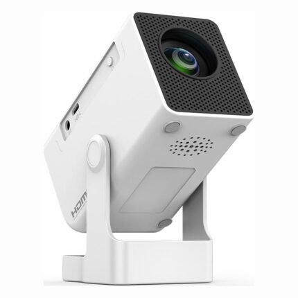 Promo-shop 26 Vidéoprojecteur Philips NeoPix 140 : projecteur blanc compact sur son socle pivotant, vu de trois quarts