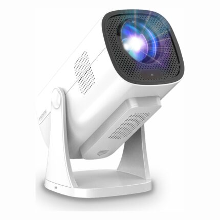 Promo-shop 24 Vidéoprojecteur Philips NeoPix 250 Smart : projecteur blanc incliné sur son socle, objectif noir vers l'avant