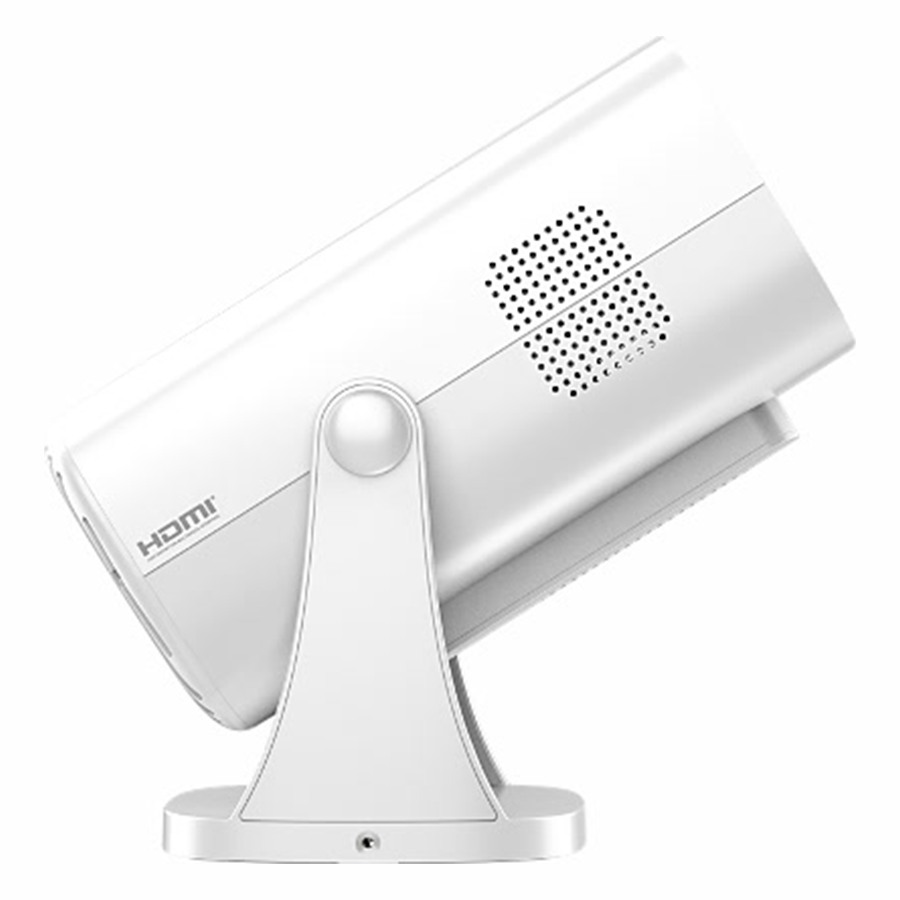 Vidéoprojecteur Philips NeoPix 250 Smart 3 Vidéoprojecteur Philips NeoPix 250 Smart : projecteur blanc incliné vu de côté avec sa grille d'aération