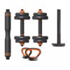Kit haltères et kettlebell Xiaomi FED 10 kg : pièces du kit en noir et orange : barre rembourrée, deux haltères à disques, tige filetée avec embase et deux poignées de kettlebell