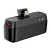 Power bank XO 5000 mAh 20 W connecteur Lightning : power bank noir avec le connecteur Lightning relevé sur le dessus, port rouge et quatre voyants